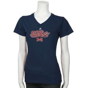  adidas Mississippi Rebels Navy Blue Ladies Aerial T shirt 