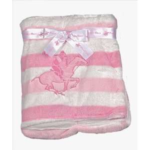  Beverly Hills Polo Club Baby Blanket Pink & White Stripes 