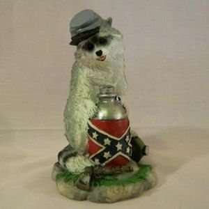    Confederate Raccoon Figurine with Rebel Flag on Jug