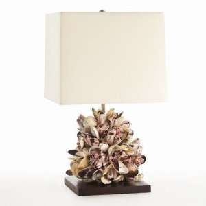 Kourtney Mussel Shell and Wood Lamp with Ivory Shade 