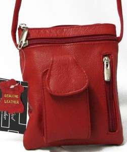 Sling Messenger Leather Travel Purse Red Cross Body Bag  