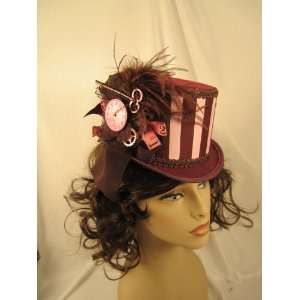 Elsie Massey #14028 New Steampunk Brown Riding Hat w/ Pink Clock Parts 