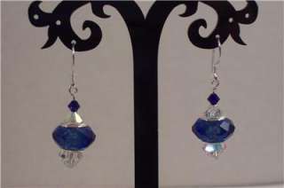 Colbalt Glass Charm and Swarovski Crystal Sterling Silver Earrings 