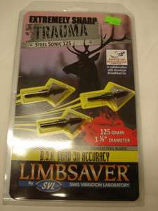 Limbsaver TRAUMA 3 Blade 125 Grain Fixed Broadhead w/ 1 1/8 Cutting 
