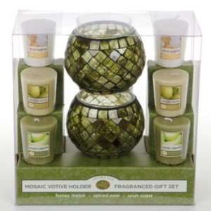 Aroma Lux Mosaic Holders with Candles   Honey Melon, Spiced Pear, Spun 