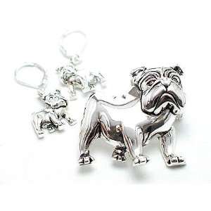  Silver Plated Bull Dog Pin and Earring Set Everything 