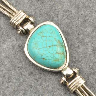 Rare Genuine Tibet Silver Vintage Nature Turquoise Chain Bangle 