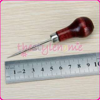 Wooden Handle Steel Stitching Sewing Awl Needle Tool  