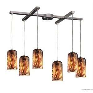  6 Light Pendant In Satin Nickel And Molten Sunset Glass 