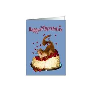 Birthday,20th, Funny,Strawberry Topped Cake With Startled Squirrel on 