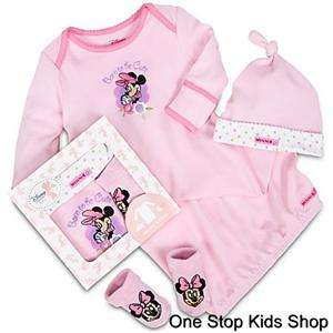 MINNIE MOUSE Disney BABY LAYETTE SET Infant GOWN Sleeper Pajamas SOCKS 
