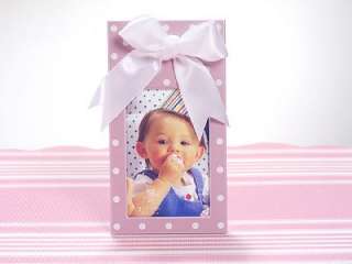 24 Pink Photo Frame w/Whi Dots & Bow Baby Shower Favor  