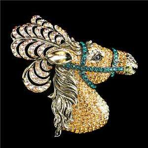 Luxury Steed Horse Brooch Pin Topaz Swarovski Crystal Animal Head 