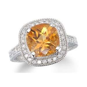    4.00 Ct Amazing Citrine & Diamond 14K White Gold Ring Jewelry