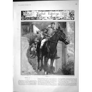  1904 SOLDIER MAN HORSE TAVERN SMOKING PIPE STREET SCENE 
