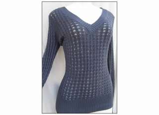   Black V Neck Knit Sweater Top Shirt w/ Stretch Medium MD M  