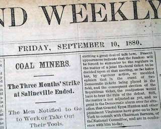 1880 SALINEVILLE OH Coal Mining Strike ENDS Newspaper  