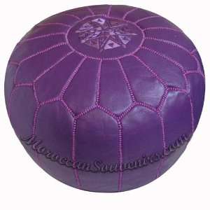  Purple Moroccan Leather Pouf