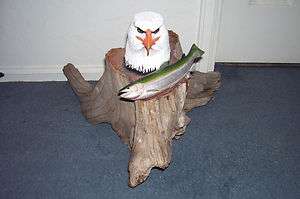 Bald Eagle & Fish Wood Carving Art Red Cedar Sculpture  