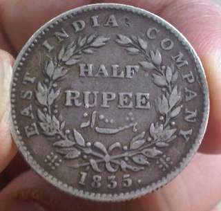 India William Silver Half Rupee 1835 *RS* Incuse  