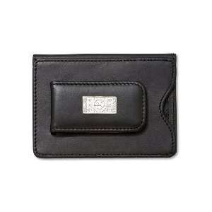   Field on Black Leather Money Clip / ID Card Holder