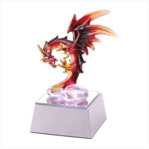   Red Fire DRAGON Figurine/Statue w/ Glowing LED Light Base & Gold Trim