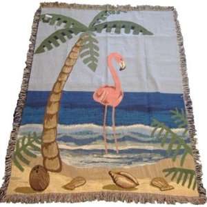  Pink Flamingo Tapestry Woven Throw Blanket   Palm Tree 