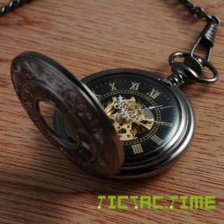 Antiqued Necklace Men Mechanical Pocket Watch Black New  