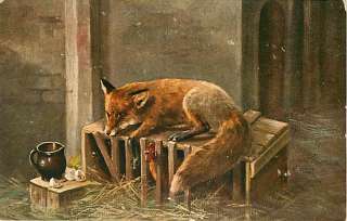 FOX IN CHICKEN COOP BROKEN EGGS EARLY R49713  