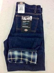 DICKIES 29693RNB INDIGO BLUE FLANNEL LINED JEANS 44 X 32  