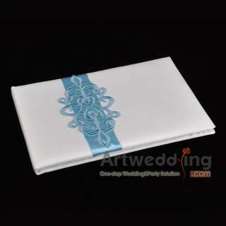 Sky Blue Embroidery Elegant Guest Book and Pen Set (SP100020)