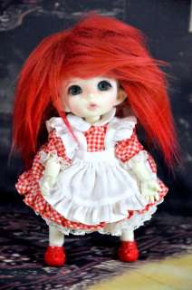 Dark Red faux fur wig for Puki Fee tiny Dollfie BJD Sz 5/6 or Monster 