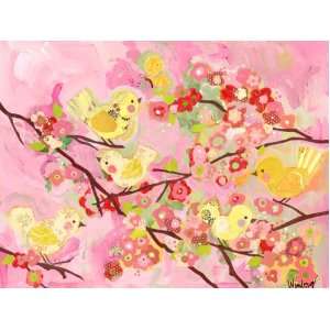 Oopsy Daisy Cherry Blossom Birdies Pink and Yellow Wall Art, 24 by 18 