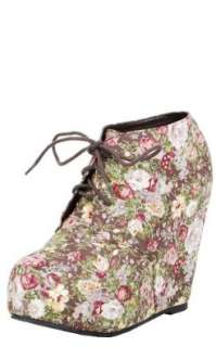  Camilla1 Lace Up Floral Wedge Booties BROWN Shoes