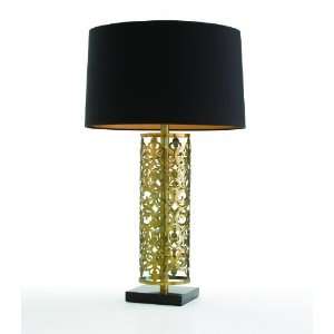   Antique Brass and Black Marble Lamp, Black and Gold