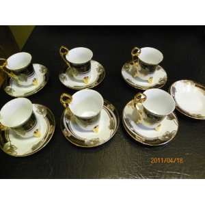  6 Fancy Gold black turkish coffee cups 