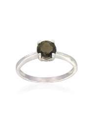 Sterling Silver Round Shaped Smoky Quartz Ring, Size 7