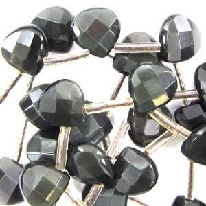  10mm faceted black obsidian briolette beads 16 strand 