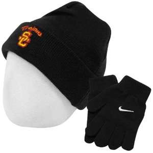   USC Trojans Youth Black Knit Beanie & Gloves Set