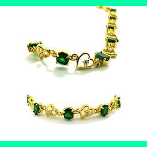 CHARMING Green Emerald White Gold GP Tennis Bracelet Lady Fashion 