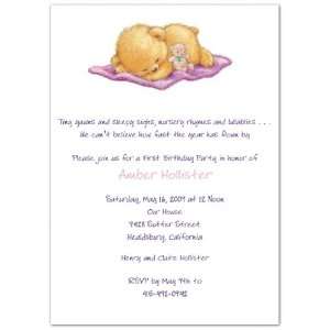  Naptime with Purple Blankey 1st Birthday Invitations   Set 