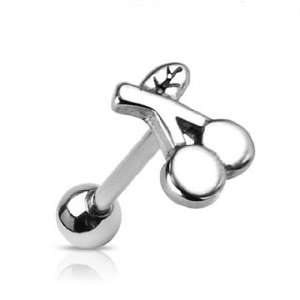  Surgical Steel Tongue Ring Piercing Barbell with Cherry Design 