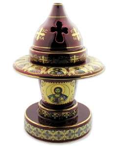 Greek Icon Oil Lamp Incense Burner 24KT GOLD Saints WOW  