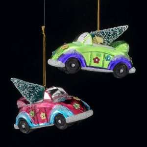 Pack of 8 Glass Blown Hippie Cars with Christmas Tree Ornaments 5 