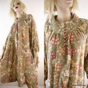 VTG earthy floral quilted tent peasant dress L XL  