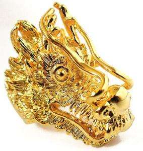 BIG CHINESE LUCKY DRAGON AMULET GOLD MENS RING Sz 9.5  