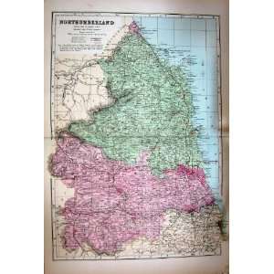 MAP 1884 NORTHUMBERLAND NEWCASTLE HOLY ISLAND BERWICK  