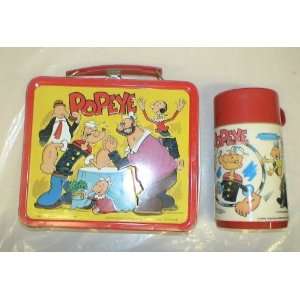    Vintage 1980 Popeye Metal Lunch Box W/thermos 