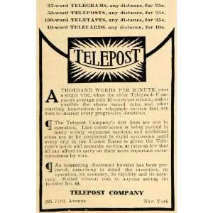  1909 Ad Telepost Telegrams Pricing 225 Fifth Ave NY 