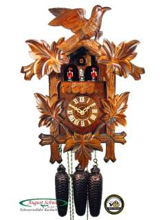 Black Forest Cuckoo Clock 8 Day Music Leaves & Bird NEW  